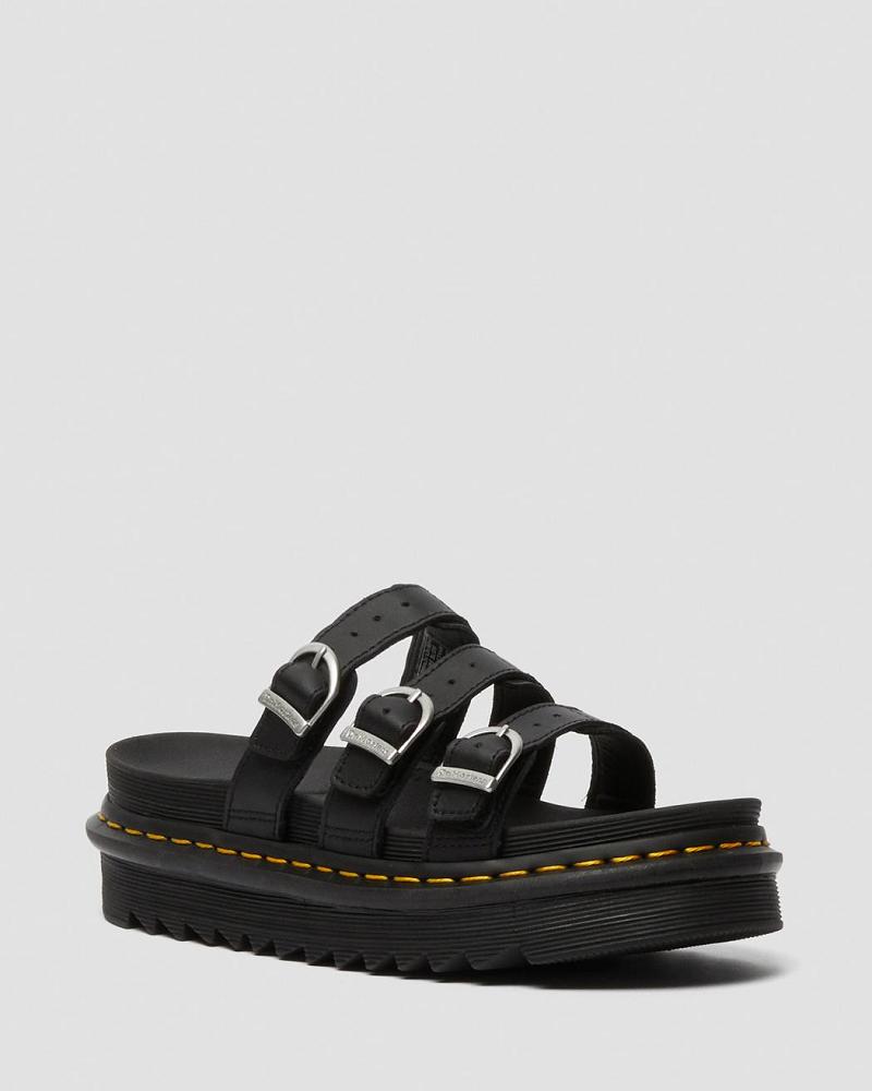 Dr Martens Blaire Leren Sandalen Plateauzool Dames Zwart | NL 480QMA